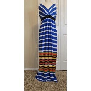 Ronni Nicole Blue & White Stripes Maxi Summer Dress Size 8